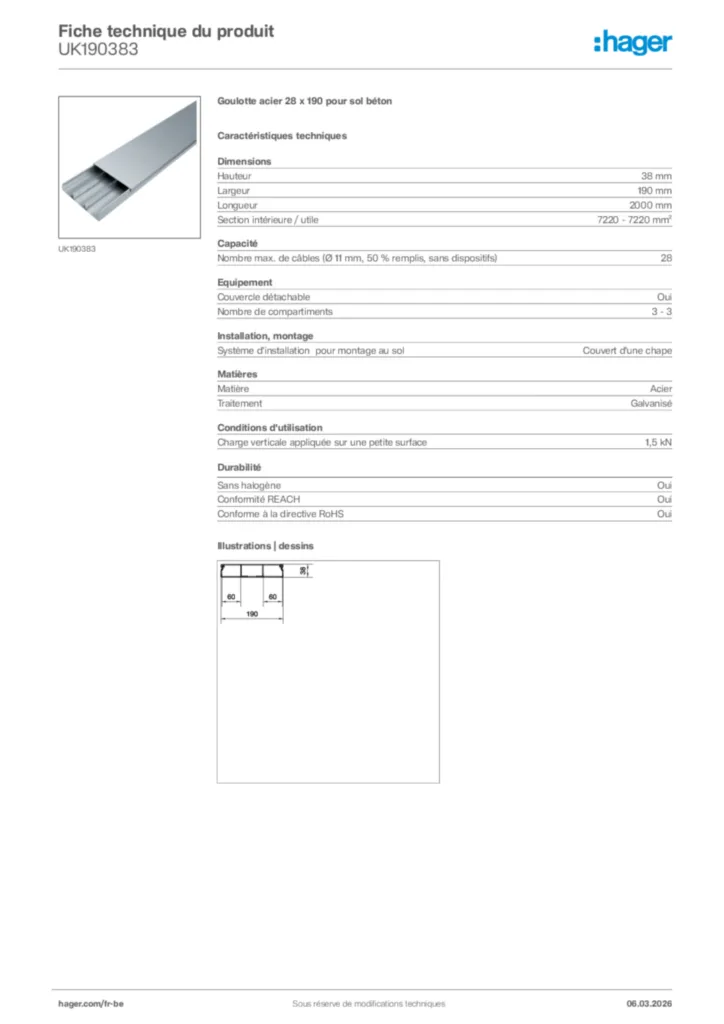Image Hager Fiche technique du produit UK190383 | Hager Belgique