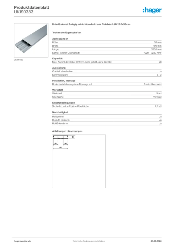 Bild Hager Produktdatenblatt UK190383 | Hager Schweiz