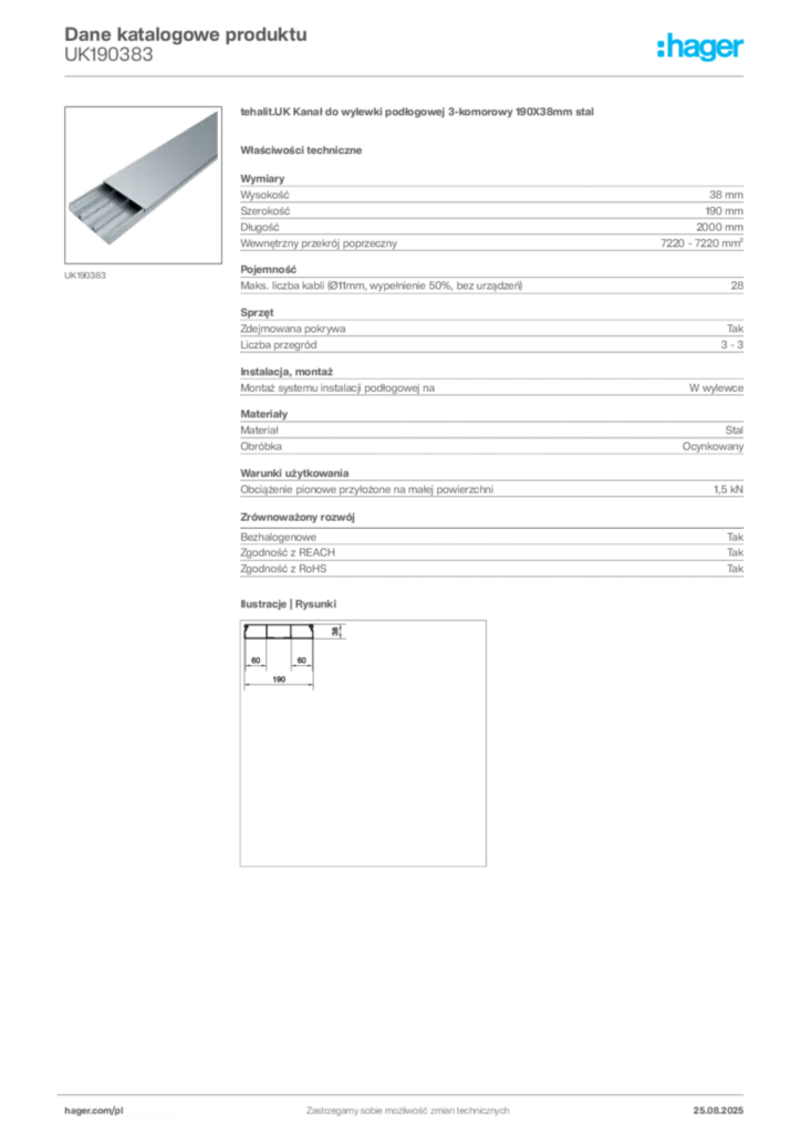 Zdjęcie Hager Karta katalogowa UK190383 | Hager Polska