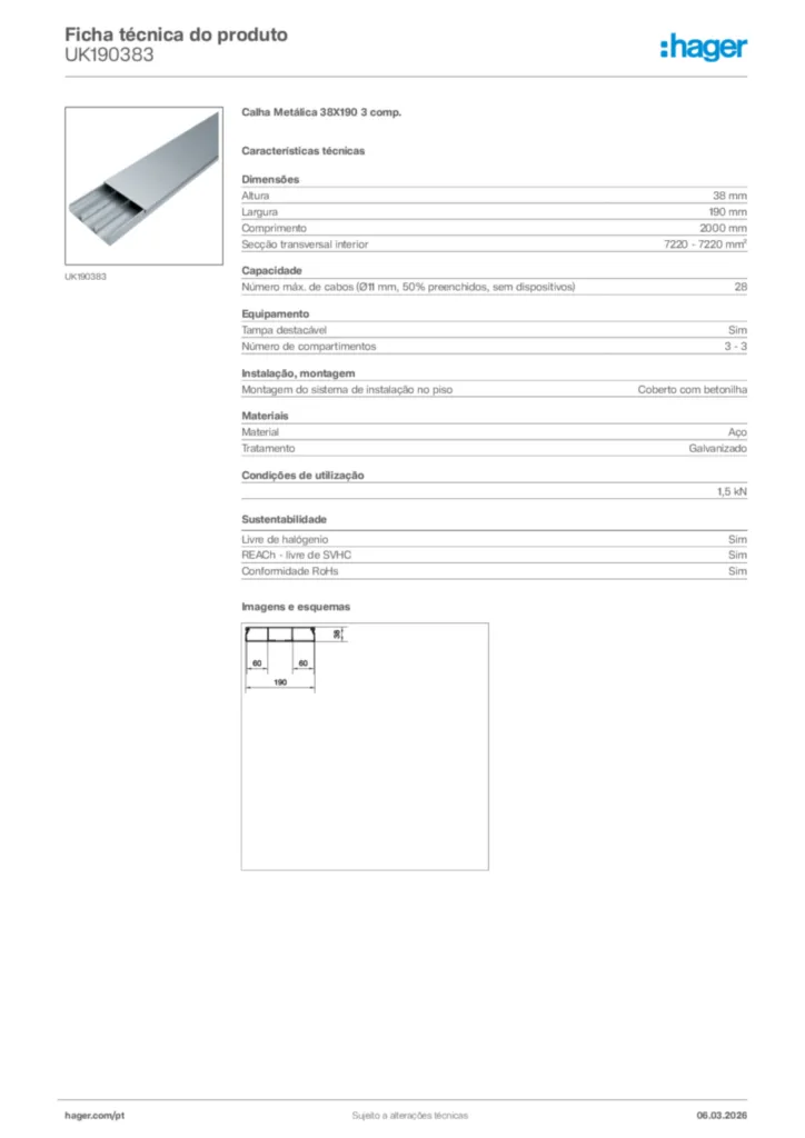 Imagem Hager Ficha técnica do produto UK190383 | Hager Portugal