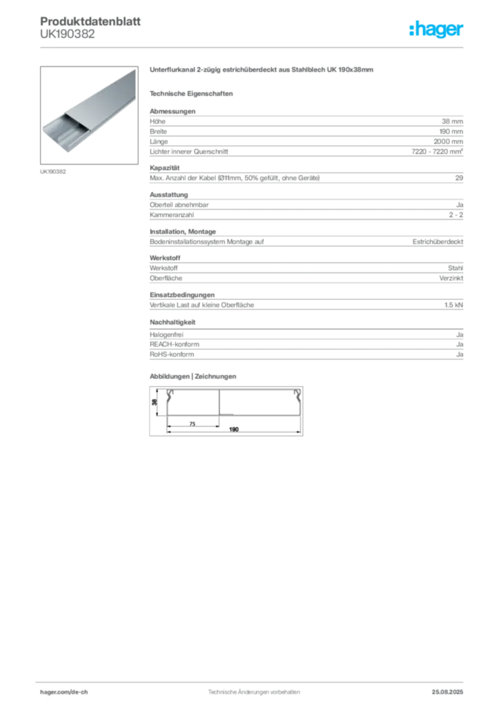 Bild Hager Produktdatenblatt UK190382 | Hager Schweiz