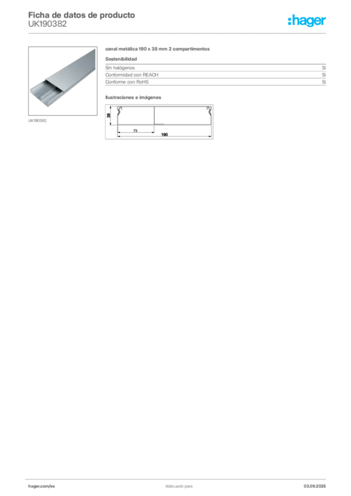 Imagen Hager Ficha de datos de producto UK190382 | Hager España