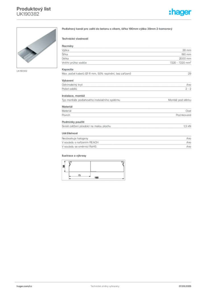 Obrázek Hager Produktový list UK190382 | Hager