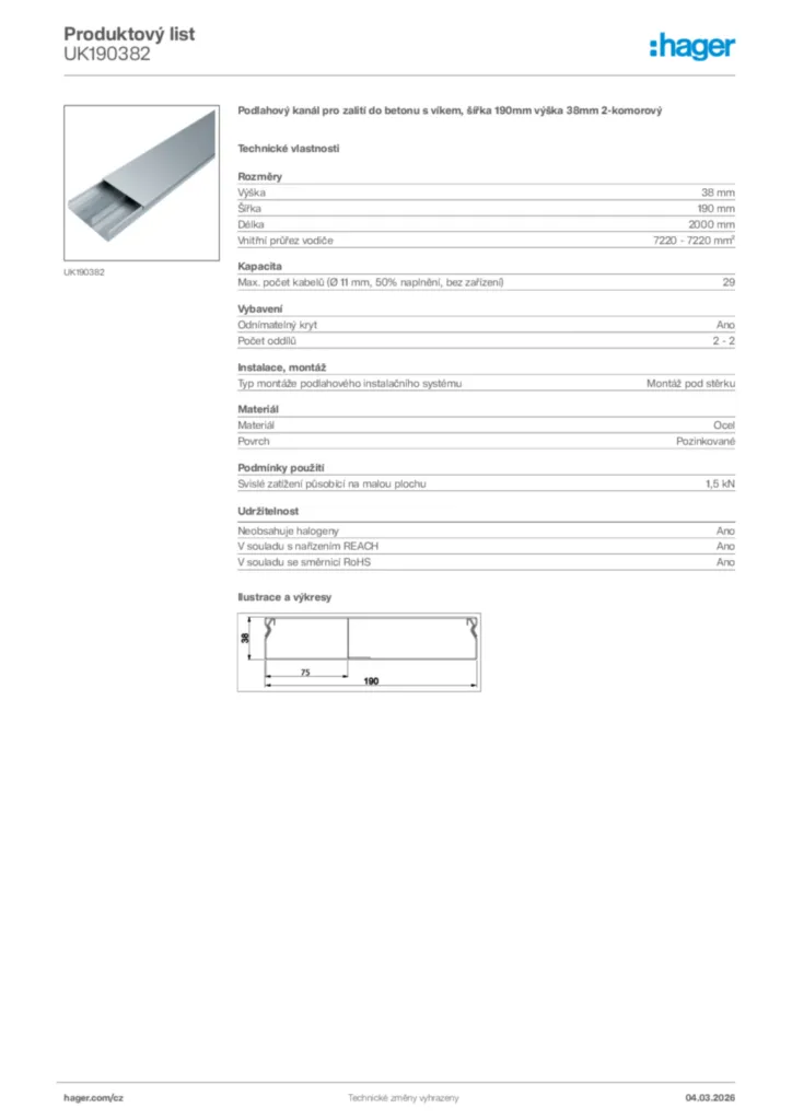 Obrázek Hager Product data sheet UK190382 | Hager