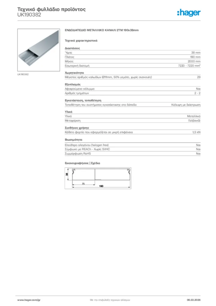 Εικόνα Hager Τεχνικό φυλλάδιο προϊόντος UK190382 | Hager