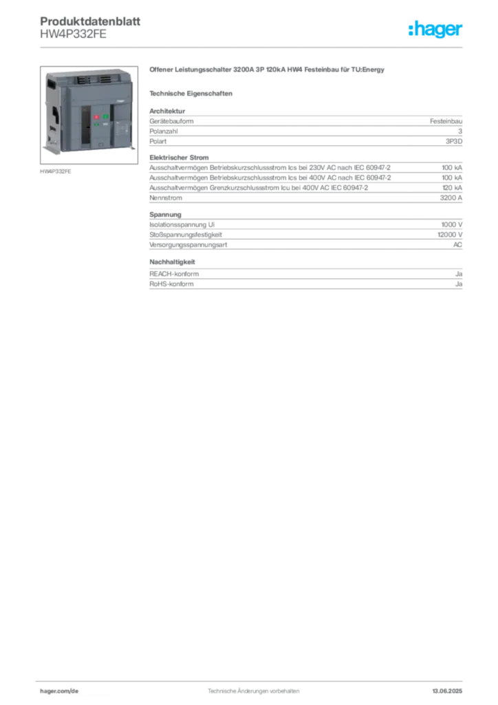 Bild Hager Produktdatenblatt HW4P332FE | Hager Deutschland