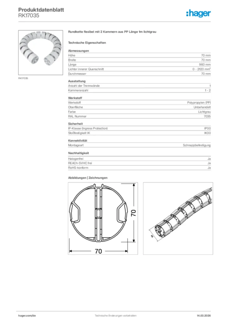 Bild Hager Produktdatenblatt RK17035 | Hager Deutschland