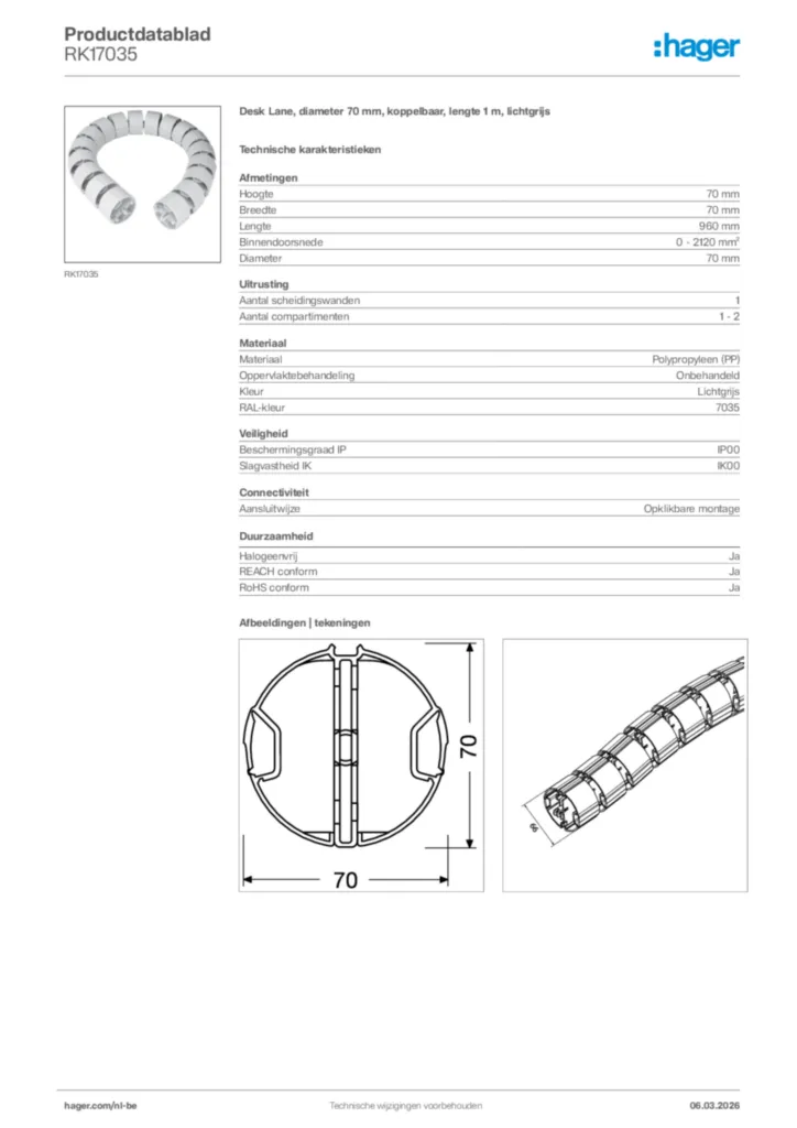 Afbeelding Hager Productdatablad RK17035 | Hager Belgium