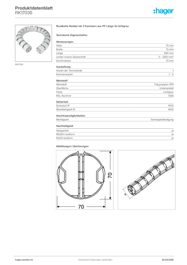 Bild Hager Produktdatenblatt RK17035 | Hager Schweiz