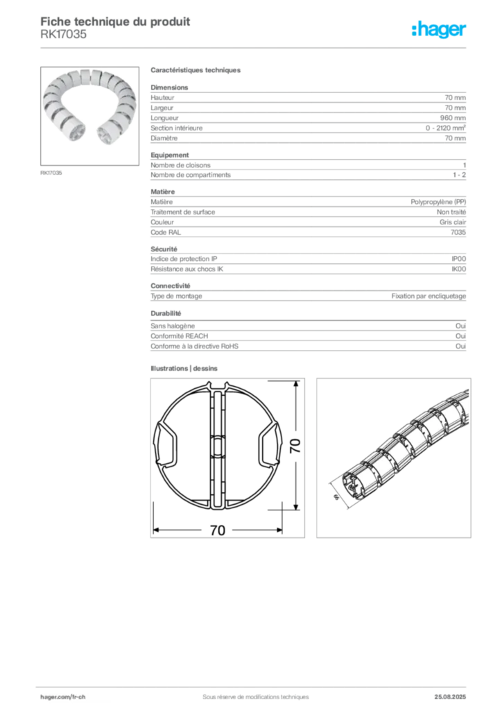Image Hager Fiche technique du produit RK17035 | Hager Suisse