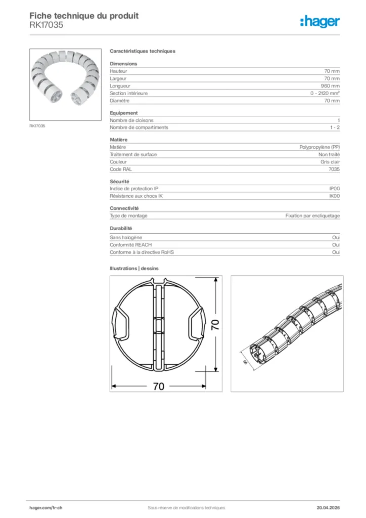 Image Hager Fiche technique du produit RK17035 | Hager Suisse