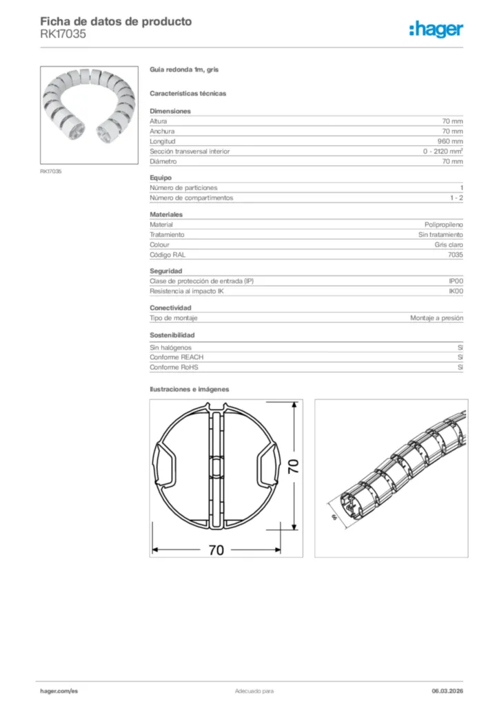 Imagen Hager Ficha de datos de producto RK17035 | Hager España