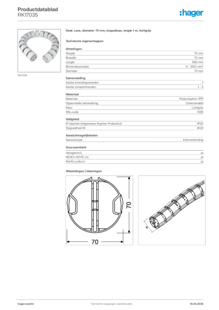 Afbeelding Hager Productdatablad RK17035 | Hager Nederland