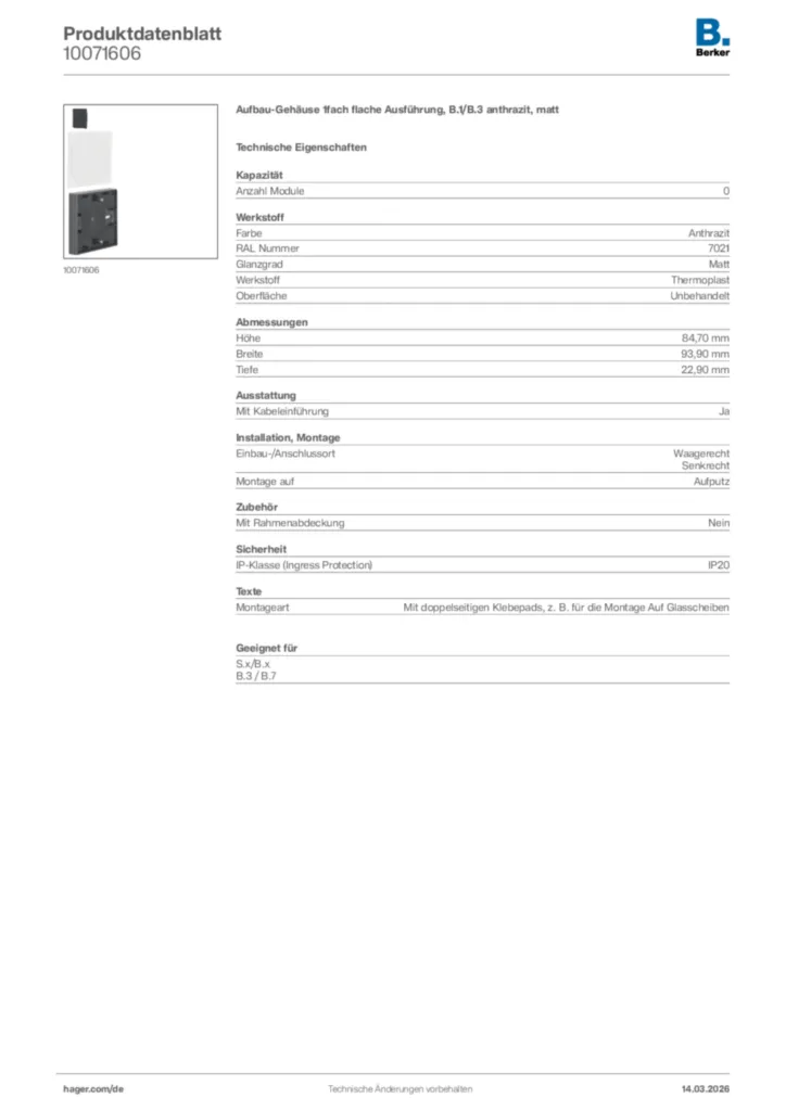Bild Berker Produktdatenblatt 10071606 | Hager Deutschland