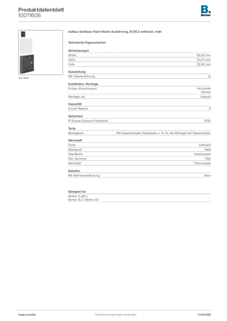 Berker Produktdatenblatt 10071606
