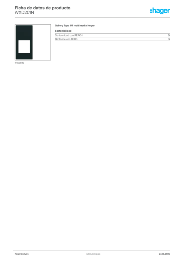 Imagen Hager Ficha de datos de producto WXD201N | Hager España
