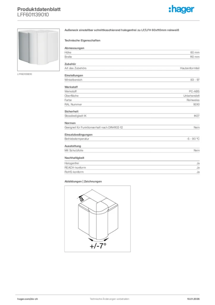 Bild Hager Produktdatenblatt LFF601139010 | Hager Schweiz