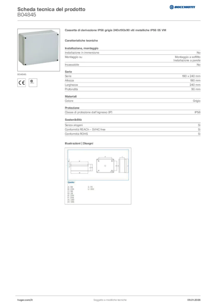 Immagine Bocchiotti Scheda tecnica del prodotto B04845 | Hager Italia
