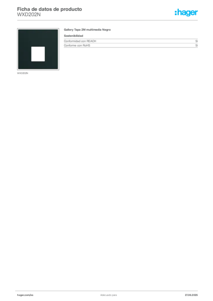 Imagen Hager Ficha de datos de producto WXD202N | Hager España