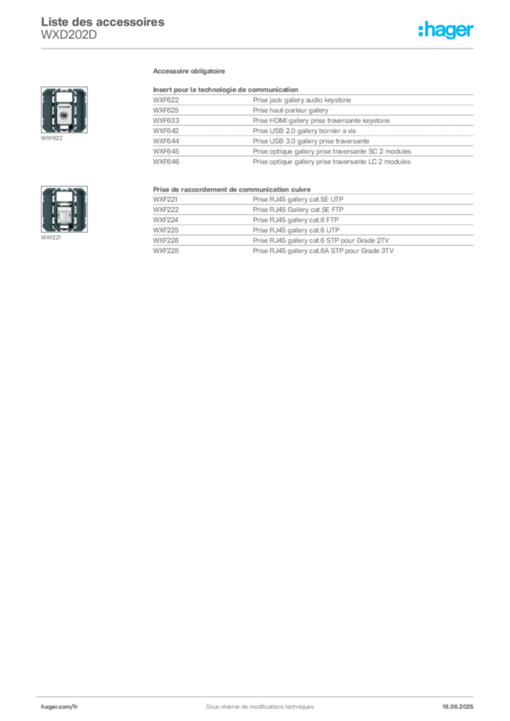Image Hager Fiche technique du produit WXD202D | Hager France