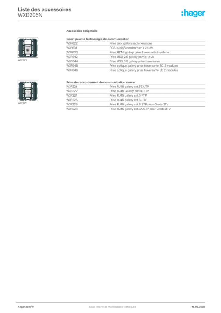 Image Hager Fiche technique du produit WXD205N | Hager France