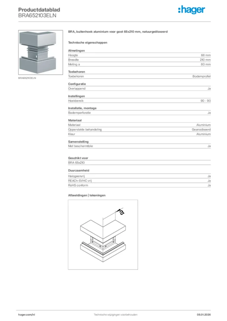 Afbeelding Hager Productdatablad BRA652103ELN | Hager Nederland