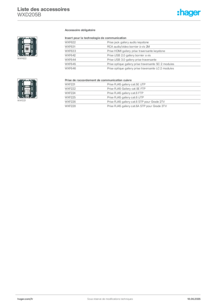 Image Hager Fiche technique du produit WXD205B | Hager France