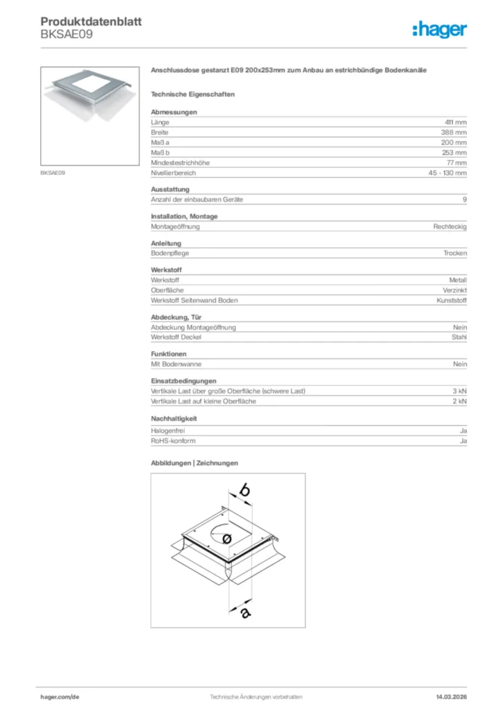 Bild Hager Produktdatenblatt BKSAE09 | Hager Deutschland