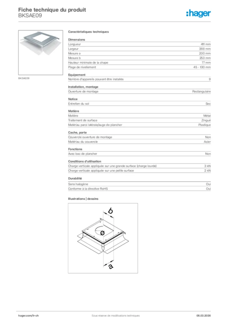 Image Hager Fiche technique du produit BKSAE09 | Hager Suisse