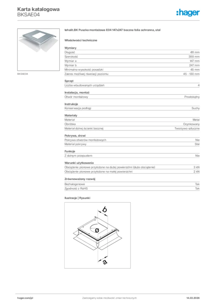 Zdjęcie Hager Karta katalogowa BKSAE04 | Hager Polska