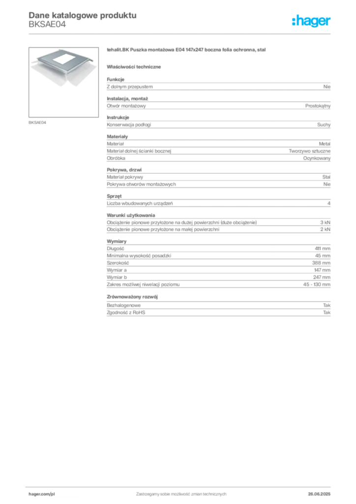 Zdjęcie Hager Karta katalogowa BKSAE04 | Hager Polska
