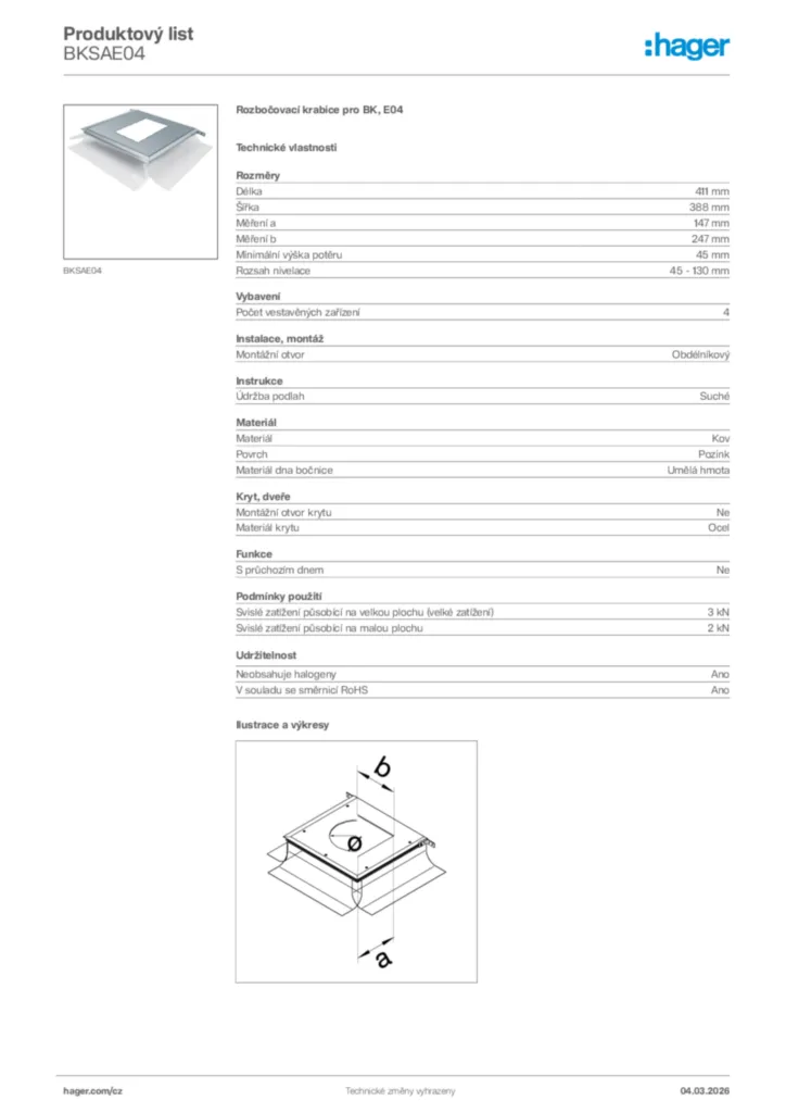 Obrázek Hager Product data sheet BKSAE04 | Hager