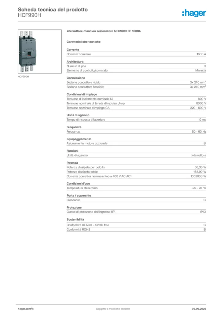 Immagine Hager Scheda tecnica del prodotto HCF990H | Hager Italia