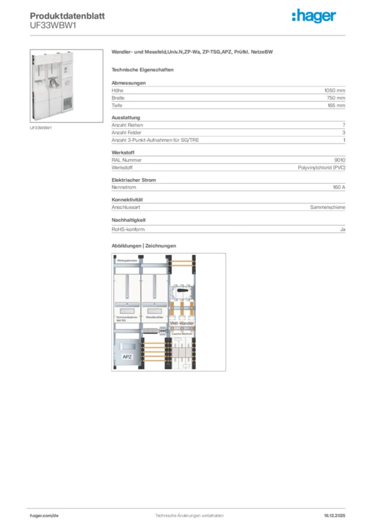 Bild Hager Produktdatenblatt UF33WBW1 | Hager Deutschland