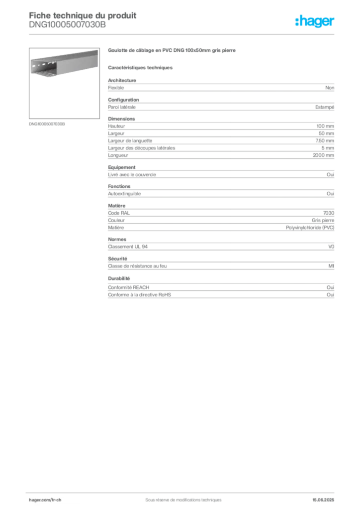 Image Hager Fiche technique du produit DNG10005007030B | Hager Suisse
