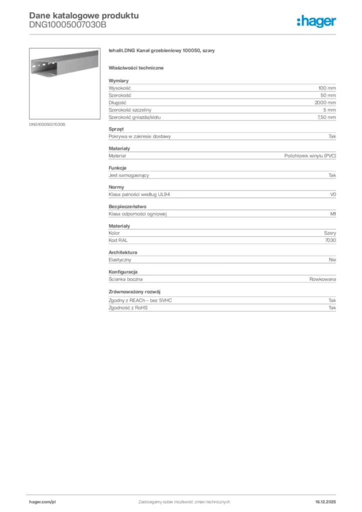 Zdjęcie Hager Karta katalogowa DNG10005007030B | Hager Polska
