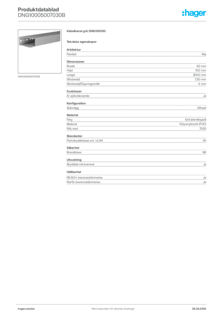 Bild Hager Produktdatablad DNG10005007030B | Hager Sverige