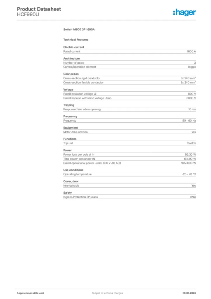 Image Hager Product data sheet HCF990U  | Hager