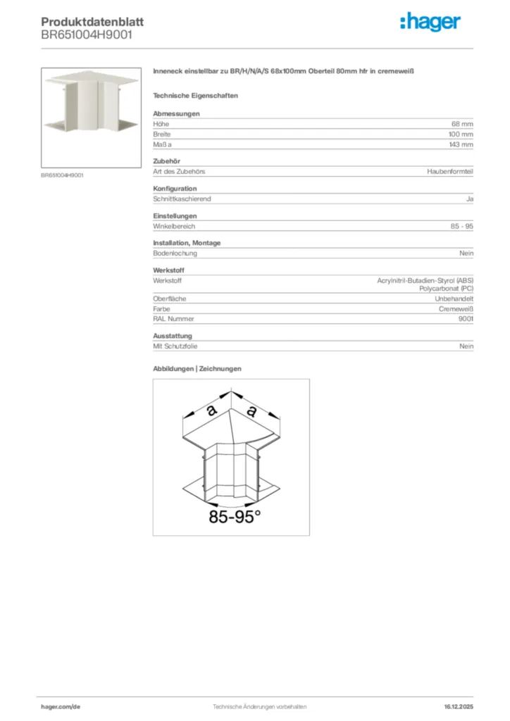 Bild Hager Produktdatenblatt BR651004H9001 | Hager Deutschland