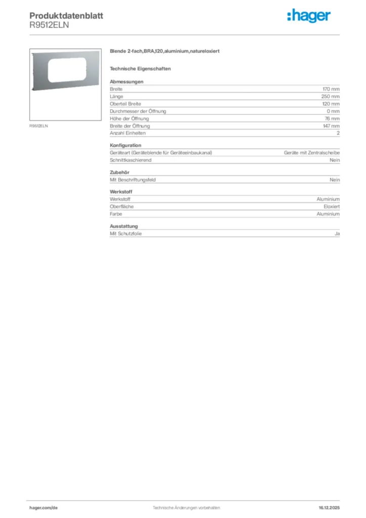 Bild Hager Produktdatenblatt R9512ELN | Hager Deutschland