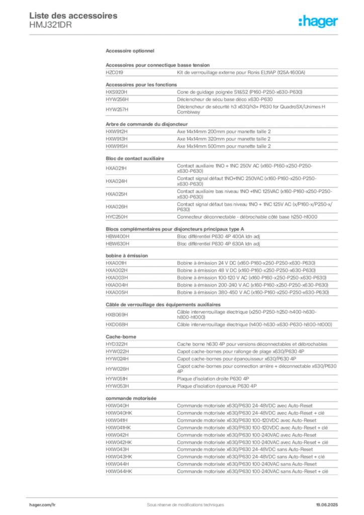 Image Hager Fiche technique du produit HMJ321DR | Hager France