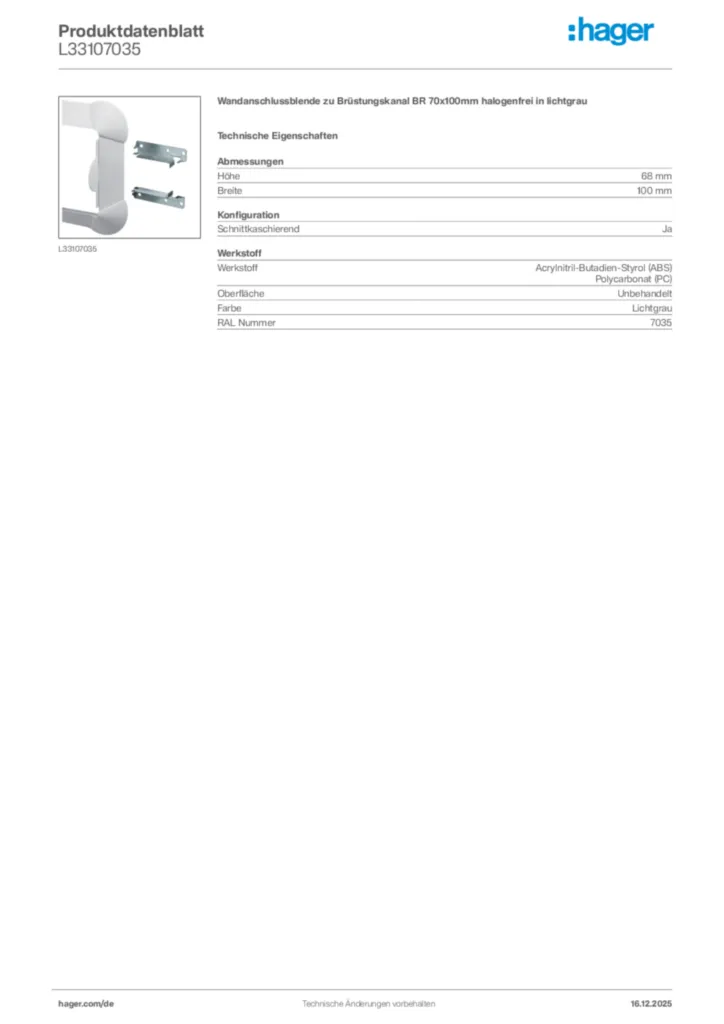 Bild Hager Produktdatenblatt L33107035 | Hager Deutschland
