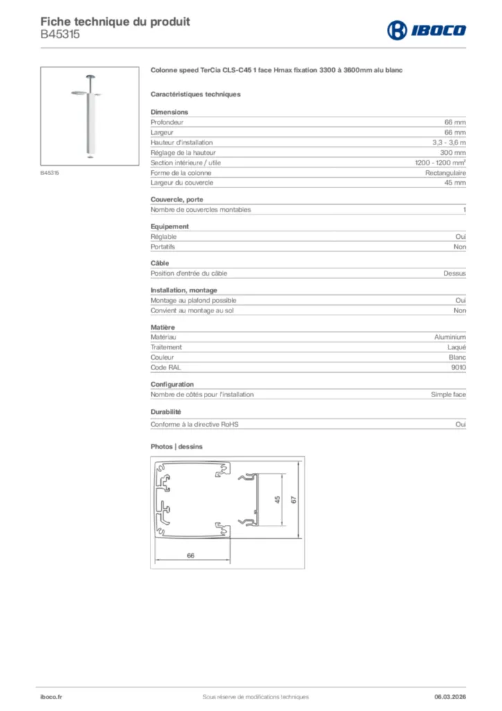 Image Iboco Fiche technique du produit B45315 | Hager France