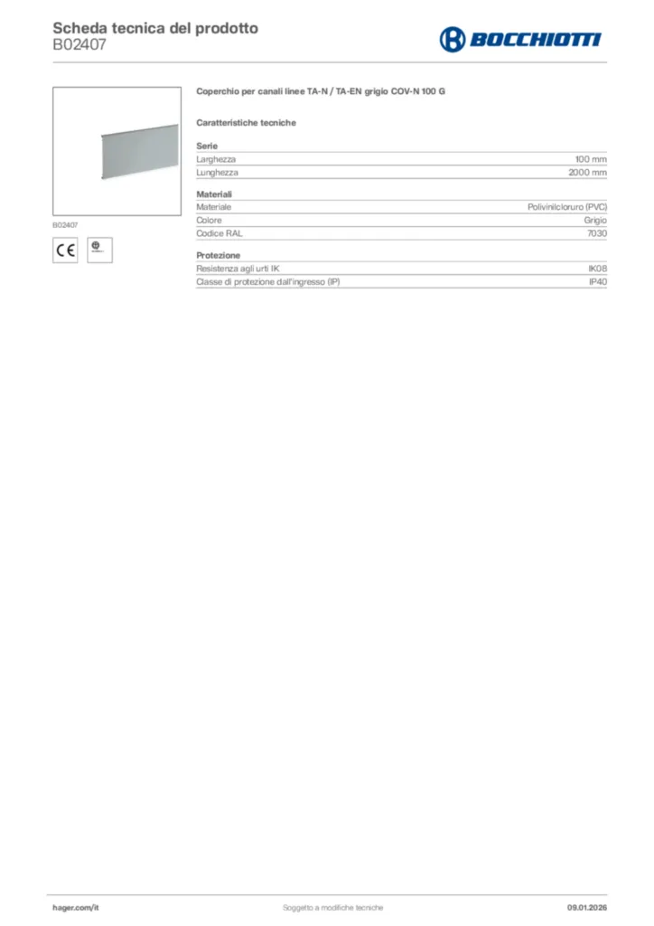 Immagine Bocchiotti Scheda tecnica del prodotto B02407 | Hager Italia