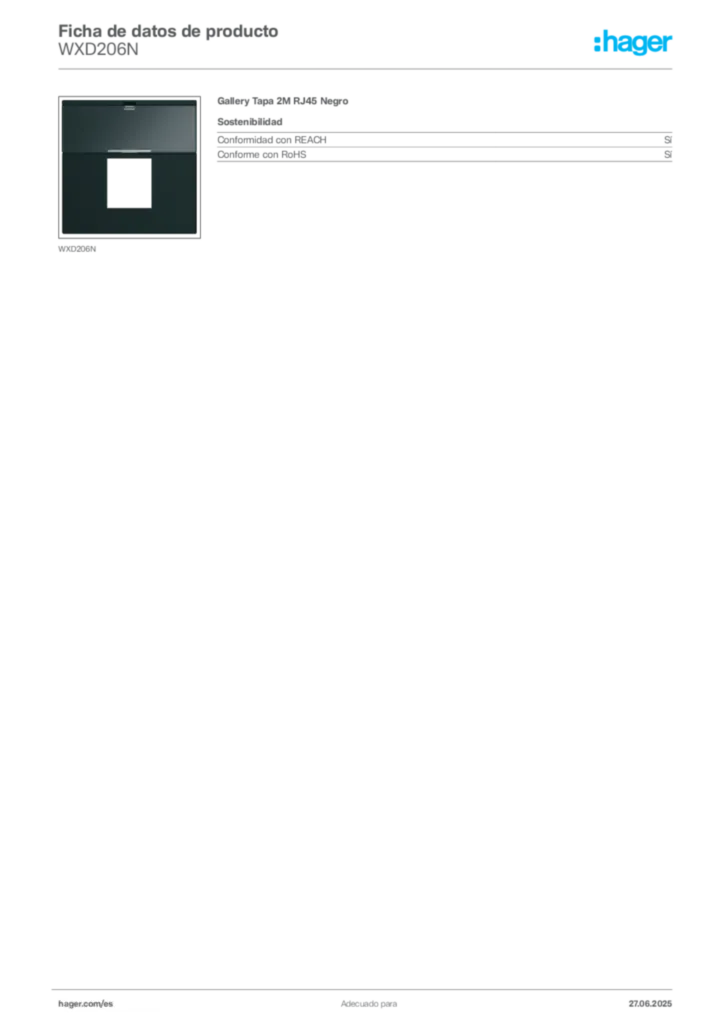 Imagen Hager Ficha de datos de producto WXD206N | Hager España