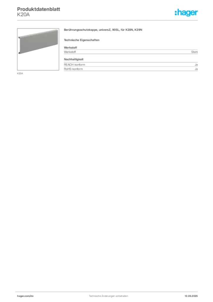 Hager Produktdatenblatt K20A