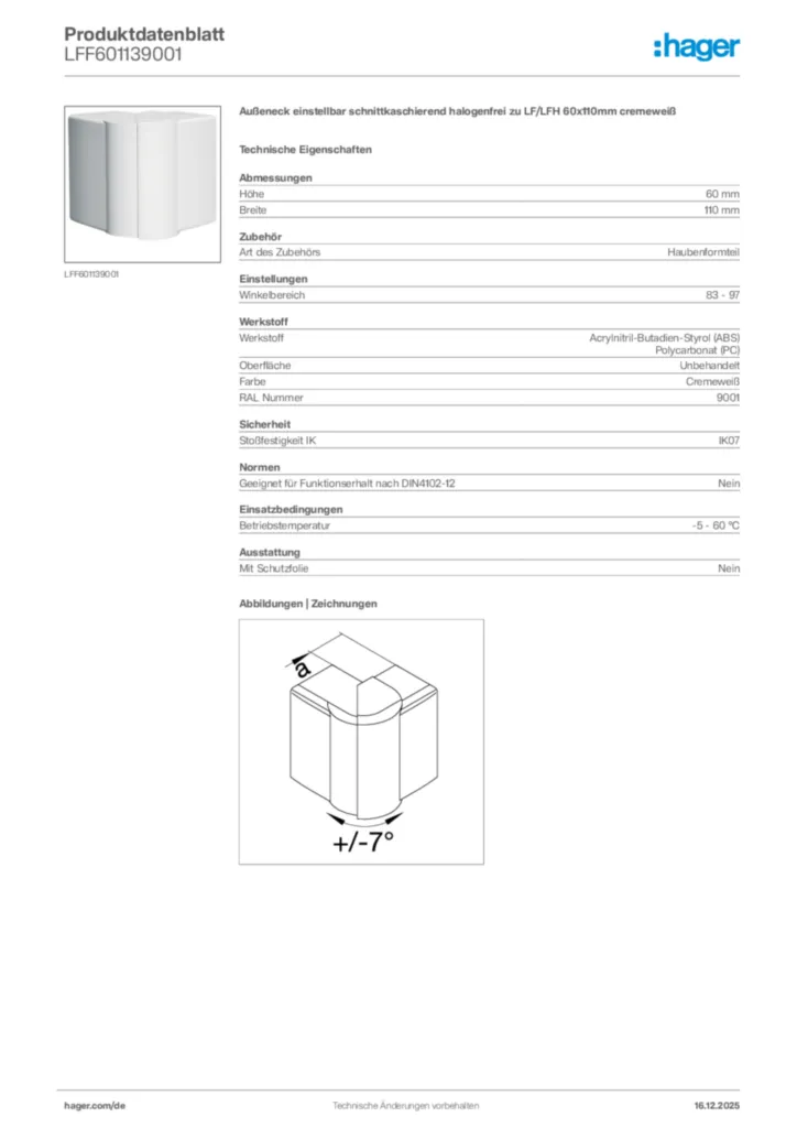 Bild Hager Produktdatenblatt LFF601139001 | Hager Deutschland