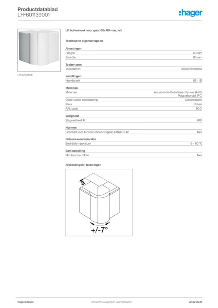 Afbeelding Hager Productdatablad LFF601139001 | Hager Nederland