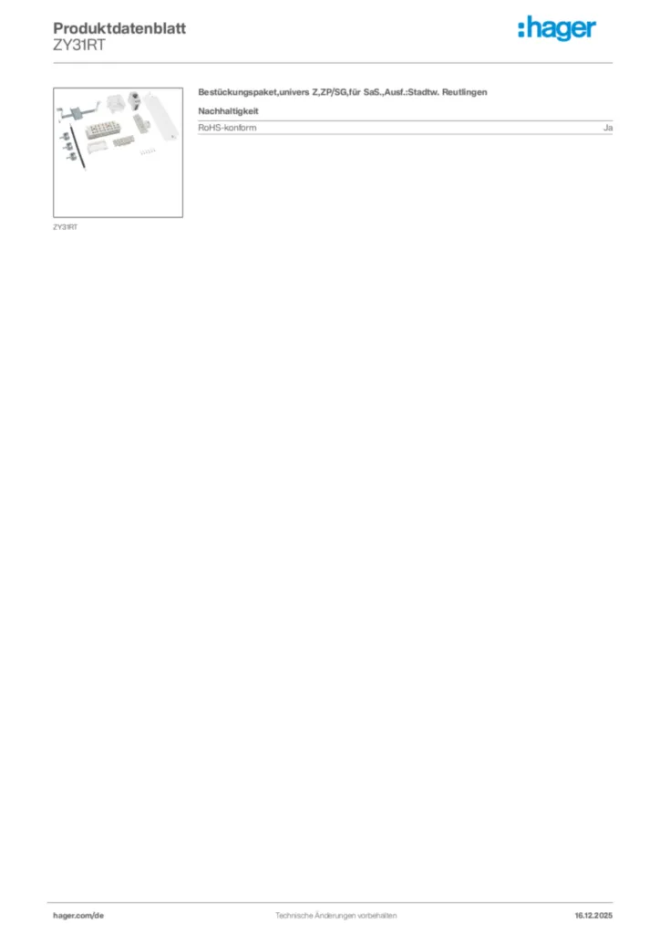 Bild Hager Produktdatenblatt ZY31RT | Hager Deutschland