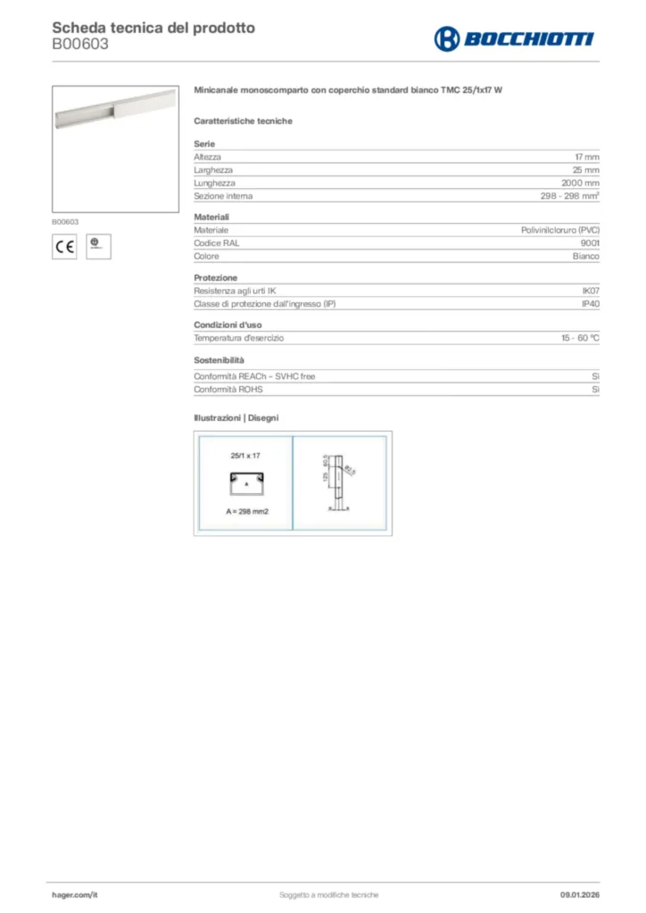 Immagine Bocchiotti Scheda tecnica del prodotto B00603 | Hager Italia